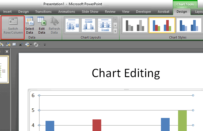 Switch Row/Column Grayed Out for a Chart in PowerPoint
