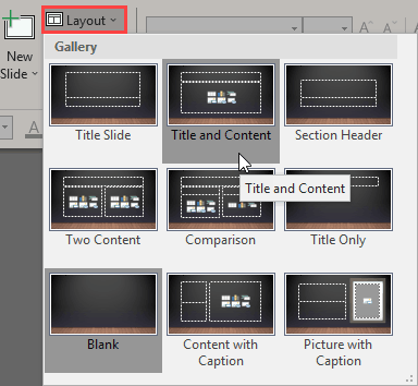 Layout gallery in PowerPoint