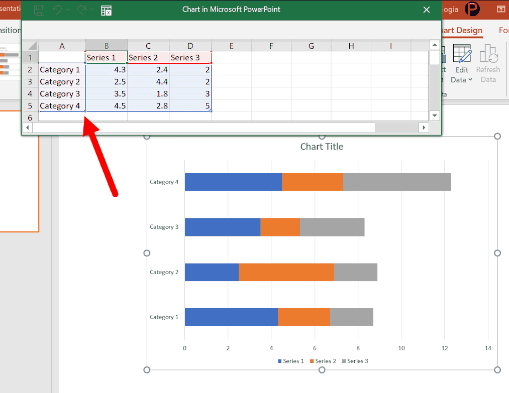 Excel window with a sample data set