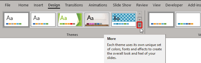 More button in Design tab
