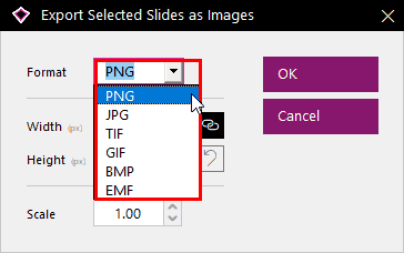 Choose the file type to export