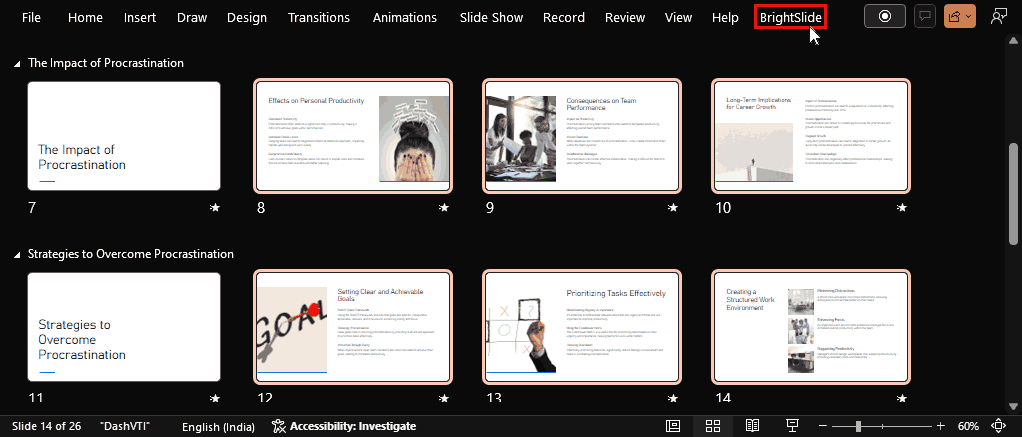Slides selected in Slide Sorter view