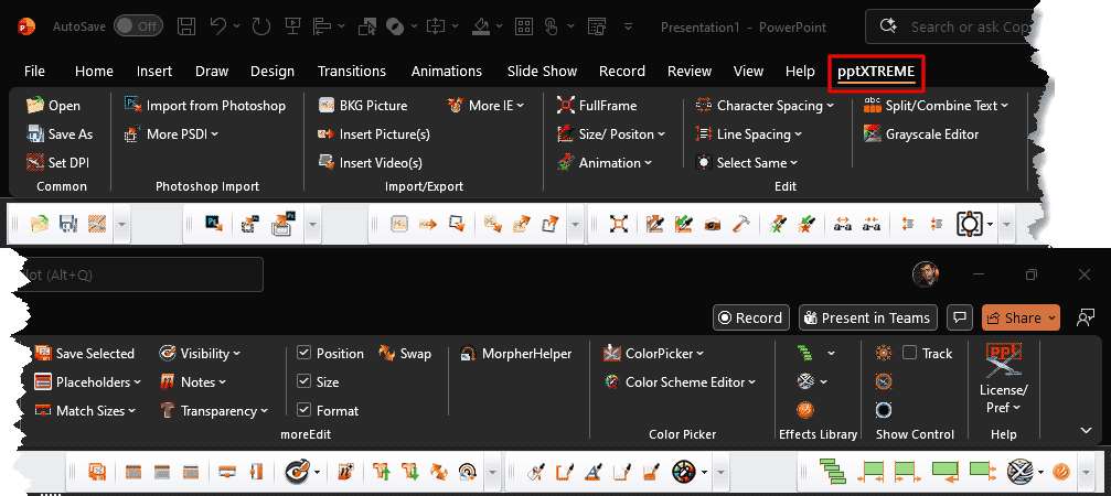 pptXTREME tab of the Ribbon
